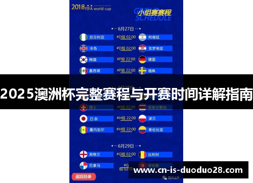 2025澳洲杯完整赛程与开赛时间详解指南 2025澳洲杯完整赛程与开赛时间详解指南