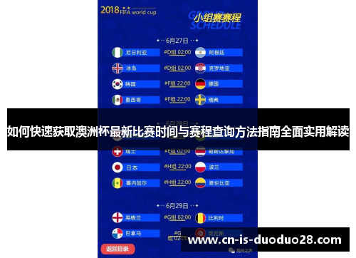 如何快速获取澳洲杯最新比赛时间与赛程查询方法指南全面实用解读 如何快速获取澳洲杯最新比赛时间与赛程查询方法指南全面实用解读