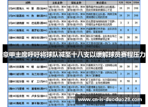 意甲主席呼吁将球队减至十八支以缓解球员赛程压力